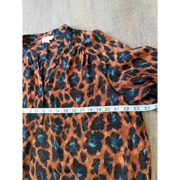The Korner Sheer Leopard Print Blouse Womens XL Brown Blue Long Sleeve Tunic Top - Picture 5 of 11